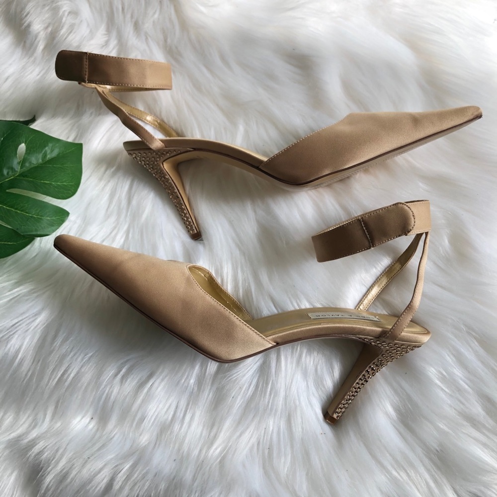 Lord & Taylor Rhinestoned Satin Ankle Strap Heels - Picture 3 of 10